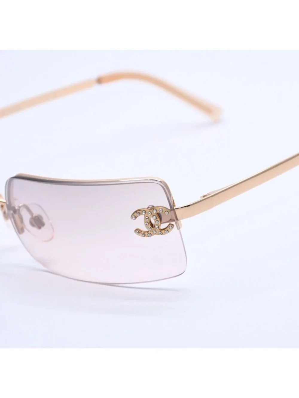 Chanel Half Rim Sunglasses Eyewear CC Logo Rhinestone